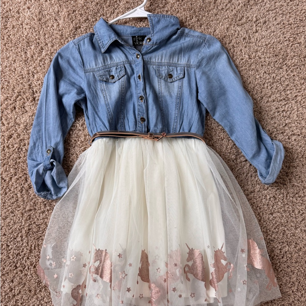 Girls’ Denim Dress with Tulle Unicorn Skirt Size 8
